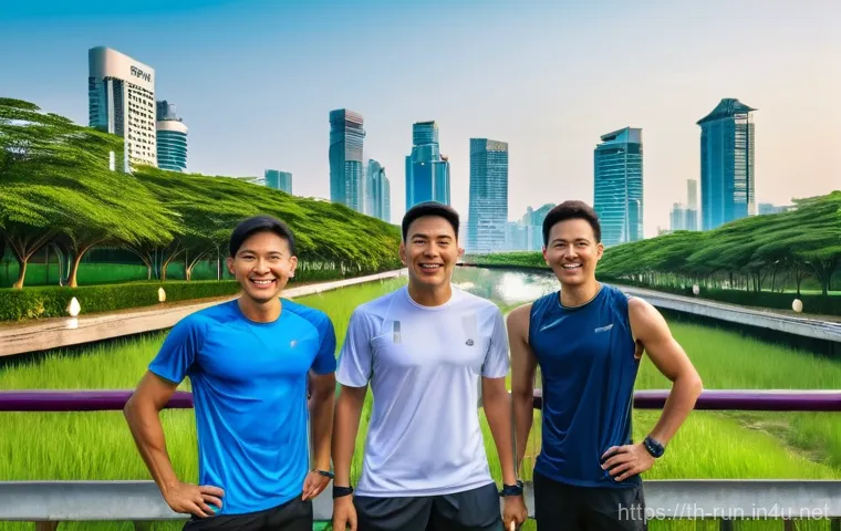 러닝 초보자를 위한 커뮤니티 추천 - **A vibrant morning scene at a "Parkrun Thailand" event.** A diverse group of people, including youn...