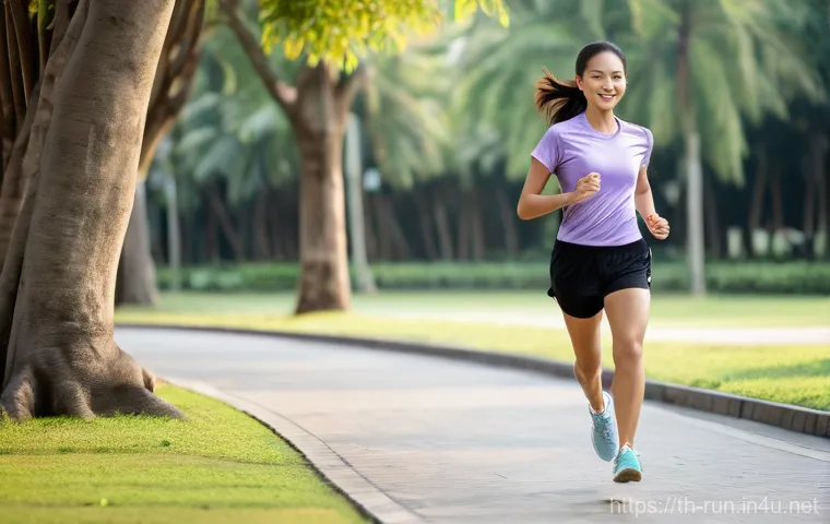 러닝화 브랜드별 특징 - **Prompt for "Comfort and Balance Running":** "A young Thai woman, approximately 28 years old, w...