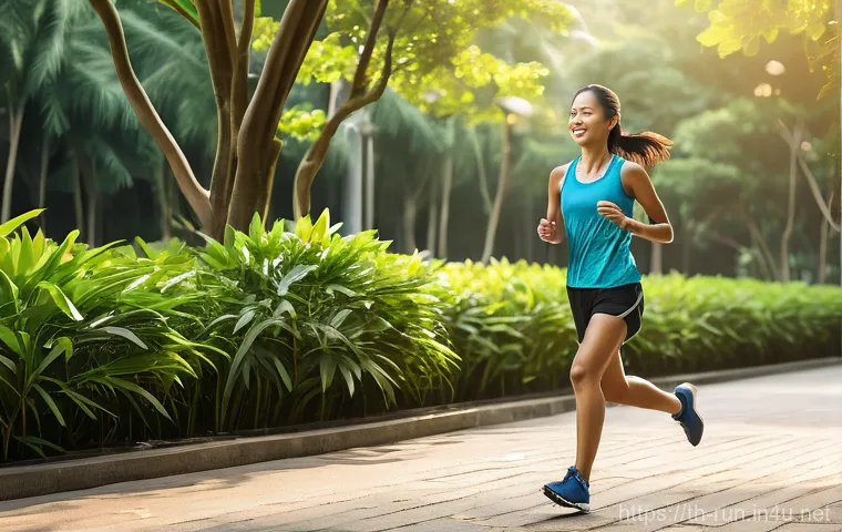 러닝화 초경량 모델 리뷰 - **Prompt 1: Effortless Daily Run in a Thai Park** "A female runner in her late 20s, mid-stride w...